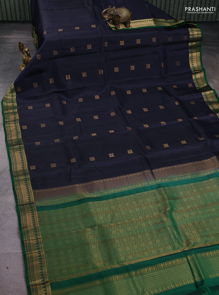 Kanchipuram silk saree dark blue and green with zari woven buttas and zari woven border