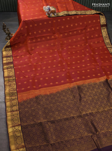 Kanchipuram silk saree rustic orange and wine shade with zari woven buttas and rich zari woven border