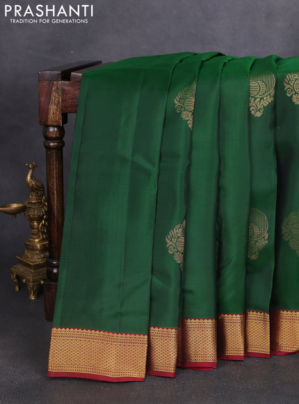 Kanchipuram silk saree green and maroon with zari woven buttas and zari woven border
