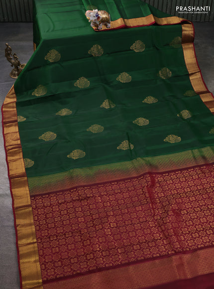 Kanchipuram silk saree green and maroon with zari woven buttas and zari woven border