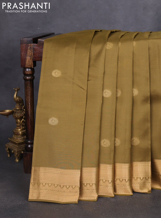 Kanchipuram silk saree mehendi green and purple with allover zari weaves & buttas and zari woven border
