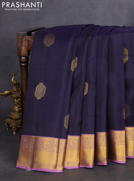 Kanchipuram silk saree navy blue and lavender shade with zari woven buttas and zari woven border