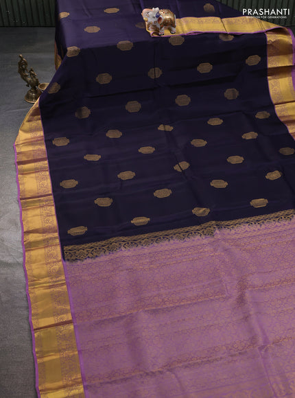 Kanchipuram silk saree navy blue and lavender shade with zari woven buttas and zari woven border