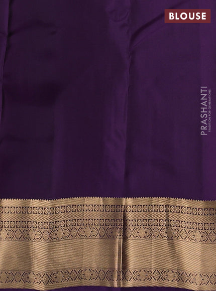 Kanchipuram silk saree dark green and violet with allover zari weaves and zari woven border