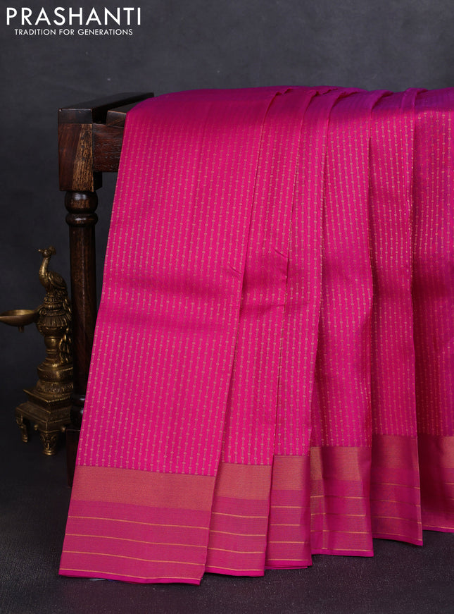 Kanchipuram silk saree pink and teal green with allover zari weaves and rich zari woven border