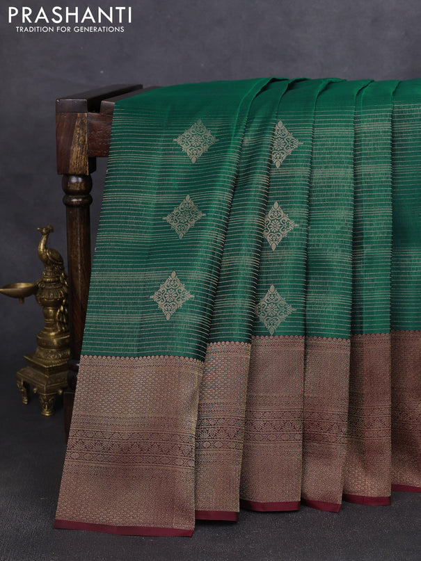 Kanchipuram silk saree teal green and maroon with allover zari weaves & buttas and long zari woven border
