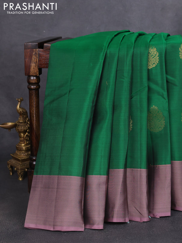 Kanchipuram silk saree green and rosy brown with zari woven buttas and rich zari woven border