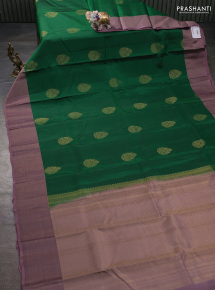 Kanchipuram silk saree green and rosy brown with zari woven buttas and rich zari woven border