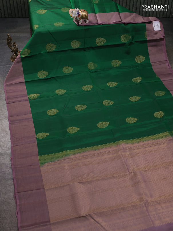 Kanchipuram silk saree green and rosy brown with zari woven buttas and rich zari woven border