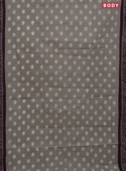 Sungudi cotton saree grey and wine shade with allover batik prints and printed border