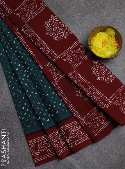 Sungudi cotton saree peacock green and maroon with allover butta prints and printed border