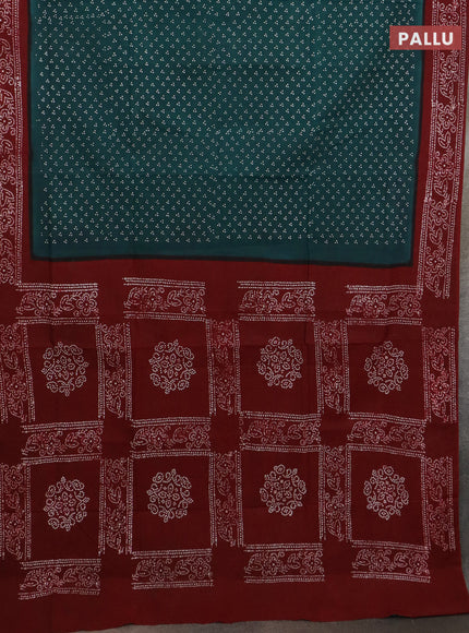 Sungudi cotton saree peacock green and maroon with allover butta prints and printed border