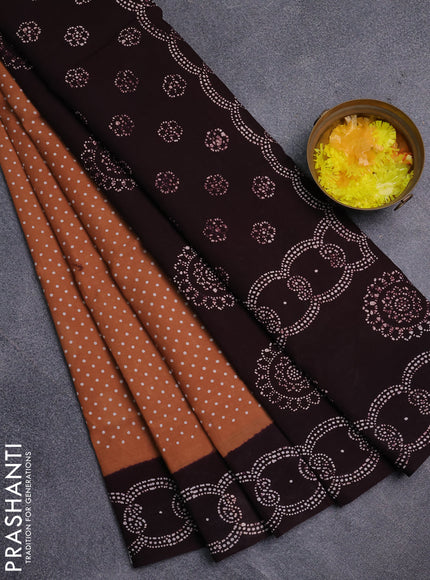 Sungudi cotton saree sandal and coffee brown with allover butta prints and printed border
