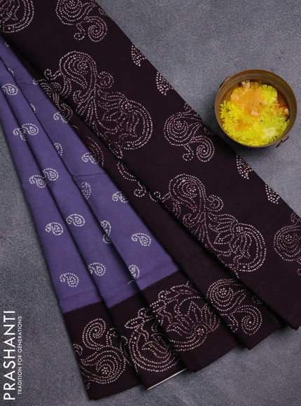 Sungudi cotton saree grey and wine shade with allover batik prints and printed border