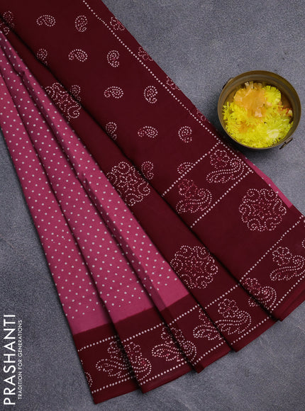 Sungudi cotton saree mauve pink and maroon with allover butta prints and printed border