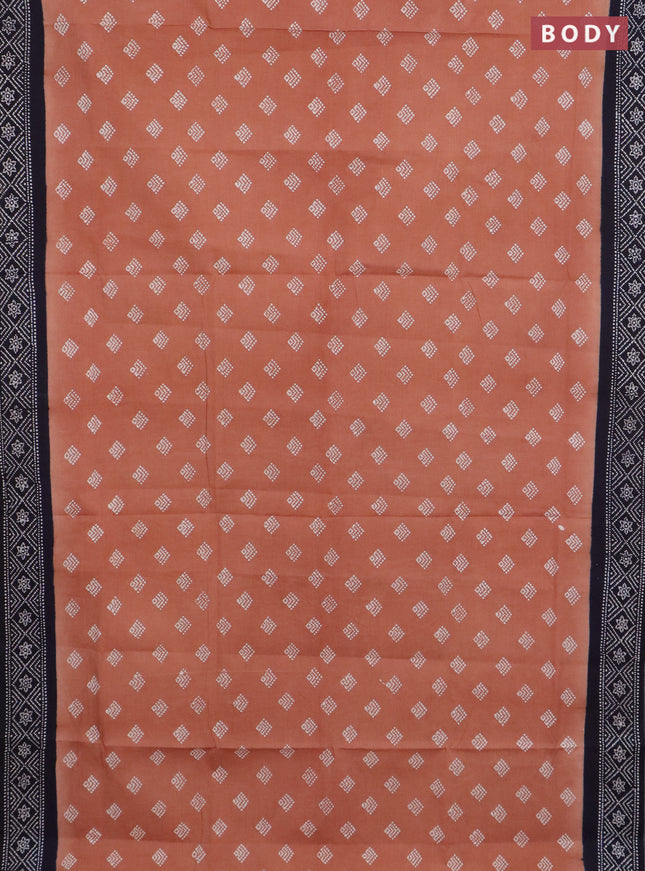 Sungudi cotton saree rust shade and navy blue with allover batik prints and printed border