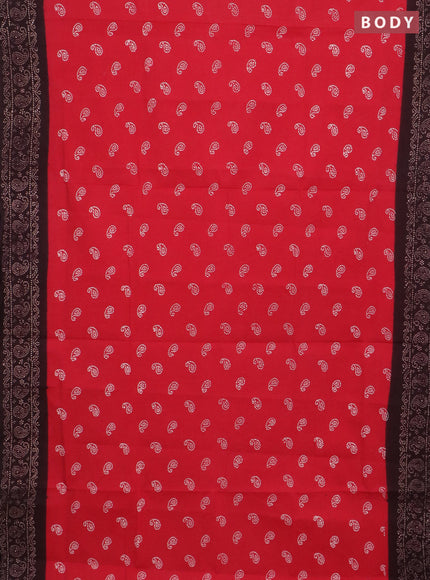 Sungudi cotton saree red and wine shade with allover batik prints and printed border