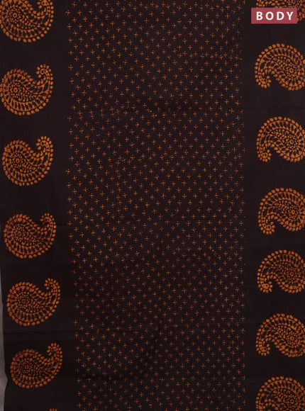 Sungudi cotton saree coffee brown with allover batik prints and printed border