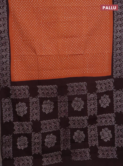 Sungudi cotton saree rust shade and wine shade with allover batik prints and printed border