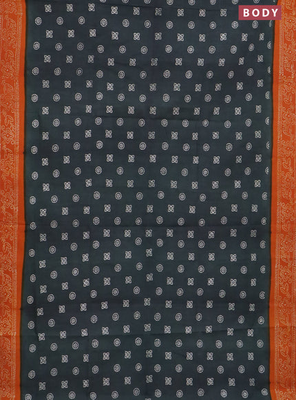 Sungudi cotton saree dark sap green and mustard yellow with allover batik prints and printed border