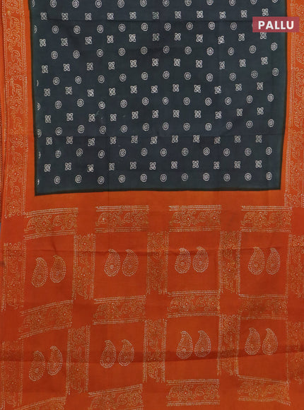Sungudi cotton saree dark sap green and mustard yellow with allover batik prints and printed border