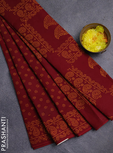 Sungudi cotton saree maroon with allover butta prints and printed border