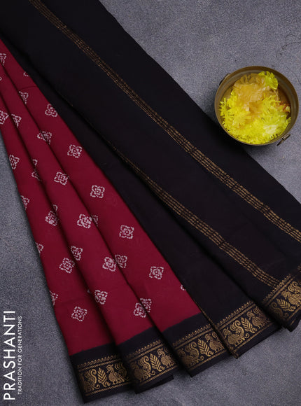 Sungudi cotton saree pink and navy blue with allover batik prints and zari woven border