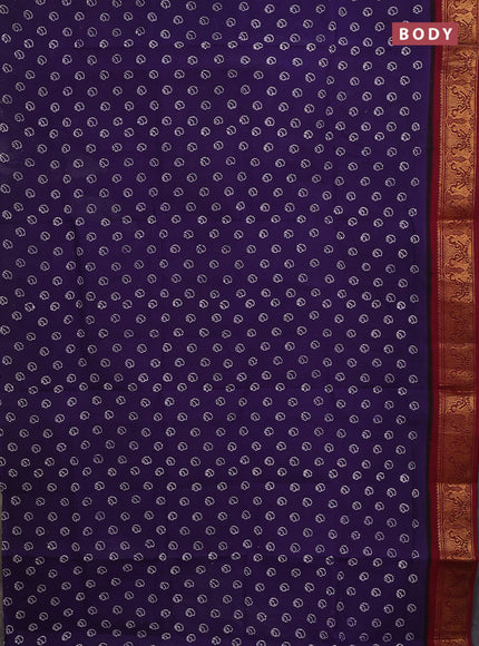 Sungudi cotton saree violet and maroon with allover batik prints and zari woven border