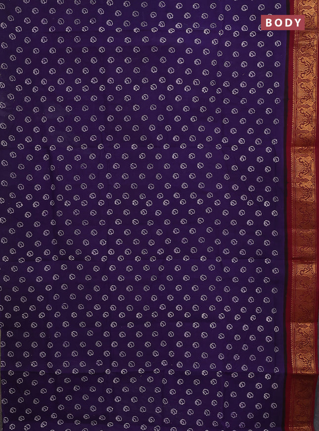 Sungudi cotton saree violet and maroon with allover batik prints and zari woven border