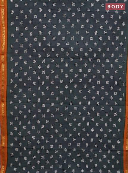Sungudi cotton saree dark sap green and mustard yellow with allover batik prints and zari woven border