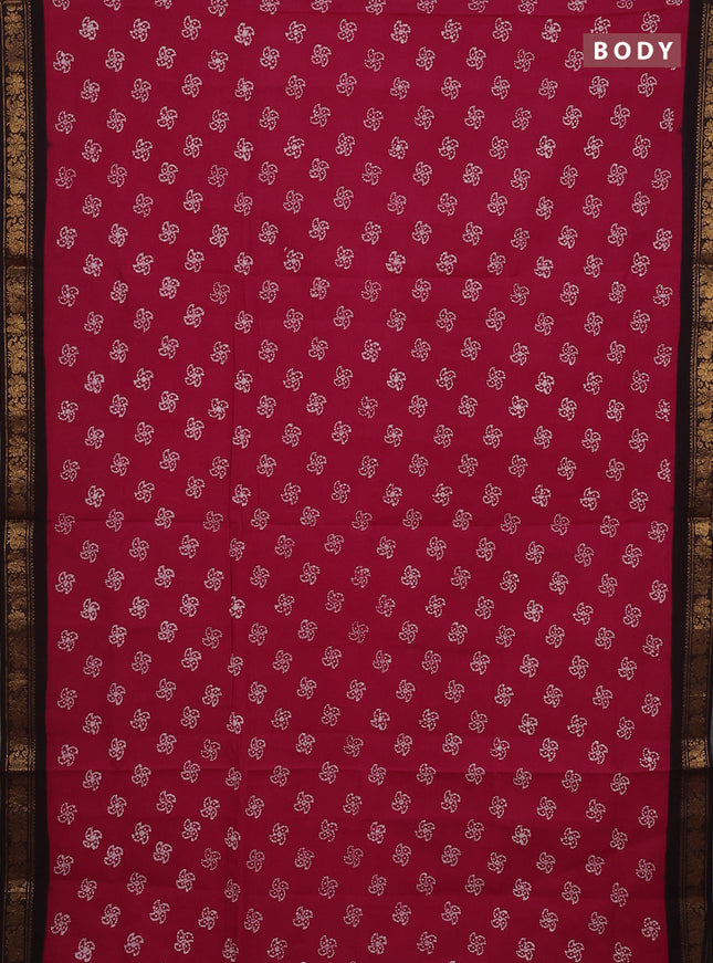 Sungudi cotton saree pink and coffee brown with allover batik prints and zari woven border