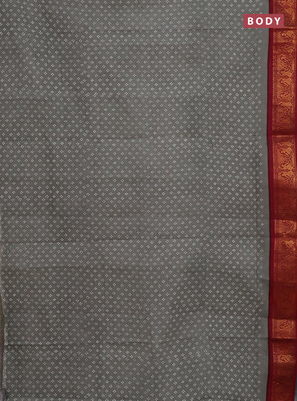 Sungudi cotton saree grey and maroon with allover butta prints and zari woven border