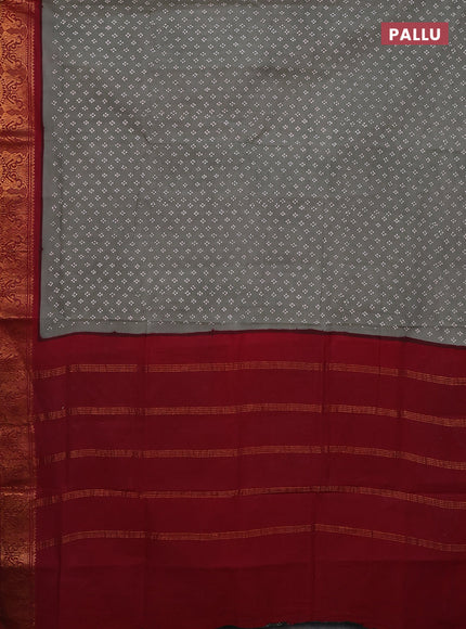 Sungudi cotton saree grey and maroon with allover butta prints and zari woven border