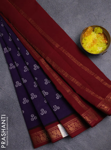 Sungudi cotton saree violet and maroon with allover batik prints and zari woven border