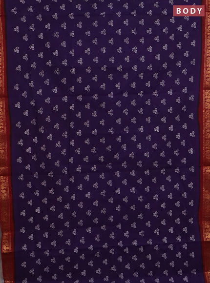 Sungudi cotton saree violet and maroon with allover batik prints and zari woven border