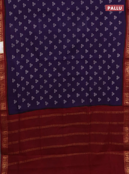 Sungudi cotton saree violet and maroon with allover batik prints and zari woven border