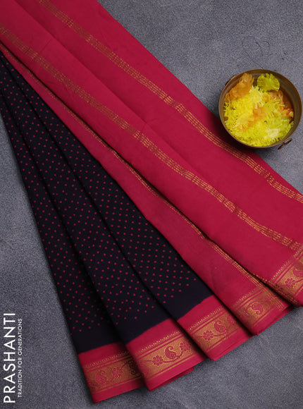Sungudi cotton saree navy blue and pink with allover butta prints and zari woven border