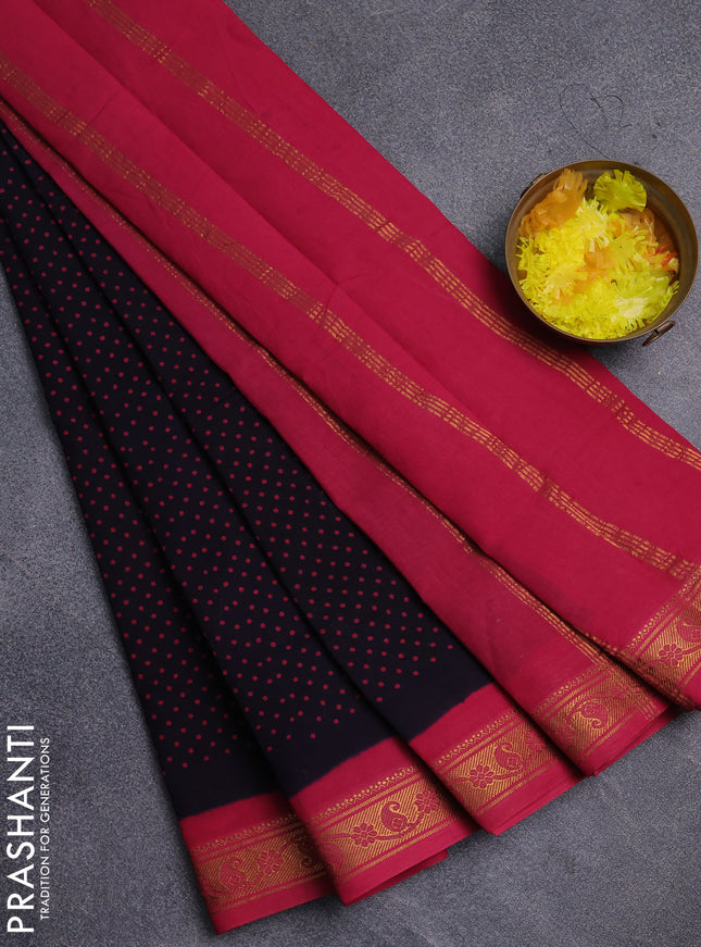 Sungudi cotton saree navy blue and pink with allover butta prints and zari woven border