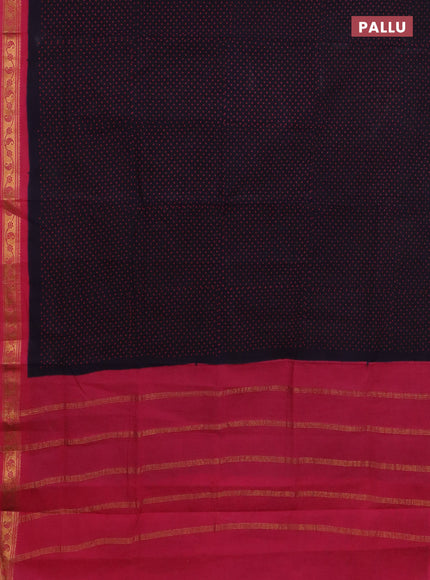 Sungudi cotton saree navy blue and pink with allover butta prints and zari woven border