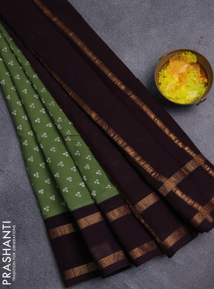 Sungudi cotton saree mehendi green and wine shade with allover batik prints and rettapet zari woven border