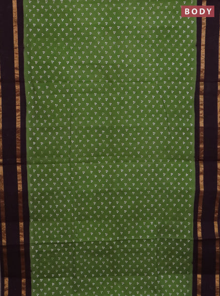 Sungudi cotton saree mehendi green and wine shade with allover batik prints and rettapet zari woven border