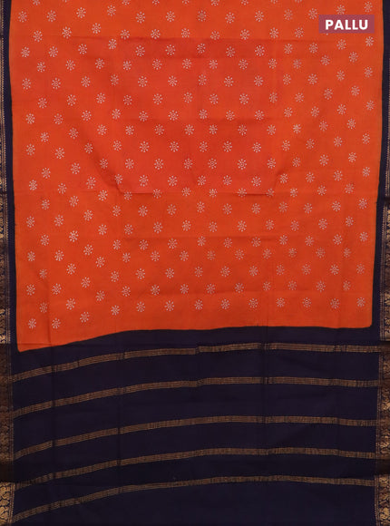 Sungudi cotton saree orange and navy blue with allover batik prints and zari woven border
