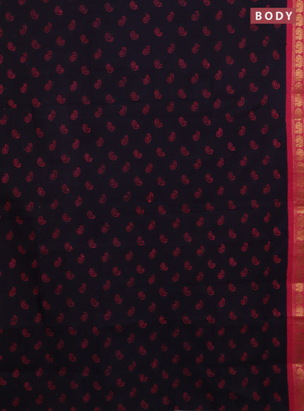 Sungudi cotton saree navy blue and pink with allover batik prints and zari woven border