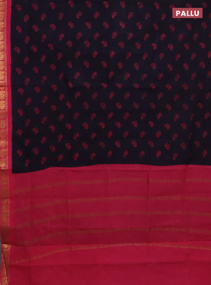 Sungudi cotton saree navy blue and pink with allover batik prints and zari woven border