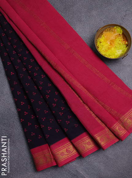 Sungudi cotton saree navy blue and pink with allover batik prints and zari woven border
