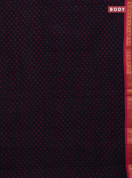 Sungudi cotton saree navy blue and pink with allover batik prints and zari woven border