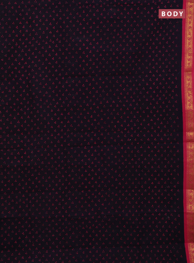 Sungudi cotton saree navy blue and pink with allover batik prints and zari woven border