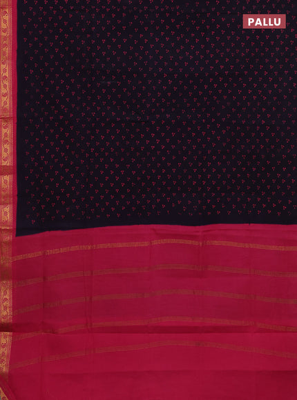 Sungudi cotton saree navy blue and pink with allover batik prints and zari woven border