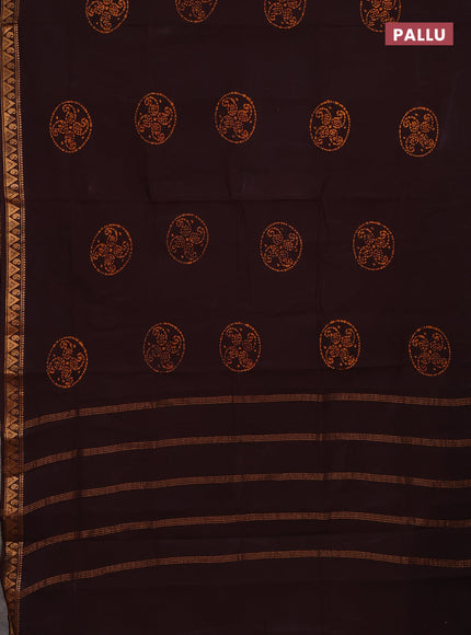 Sungudi cotton saree coffee brown with butta prints and zari woven border