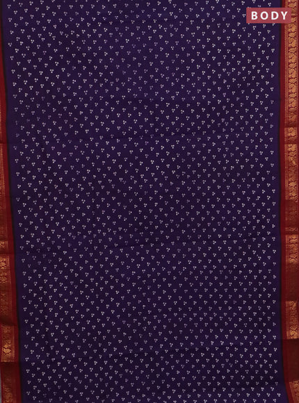 Sungudi cotton saree deep violet and maroon with allover batik prints and zari woven border
